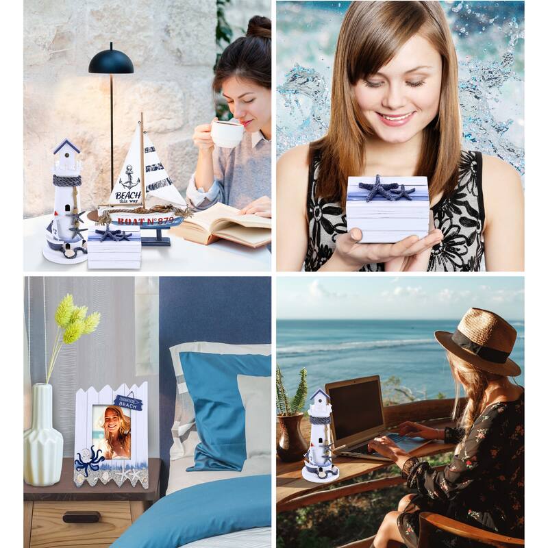 CoTa Global Ocean Blue Nautical Collection - Handcrafted - 4 pcs Set - 11″Lx3.5″Wx16″H