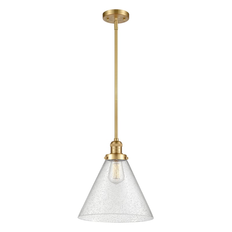 Innovations Lighting Franklin Restoration Cone - 1 Light 12" Stem Hung Mini Pendant - Satin Gold/Seedy