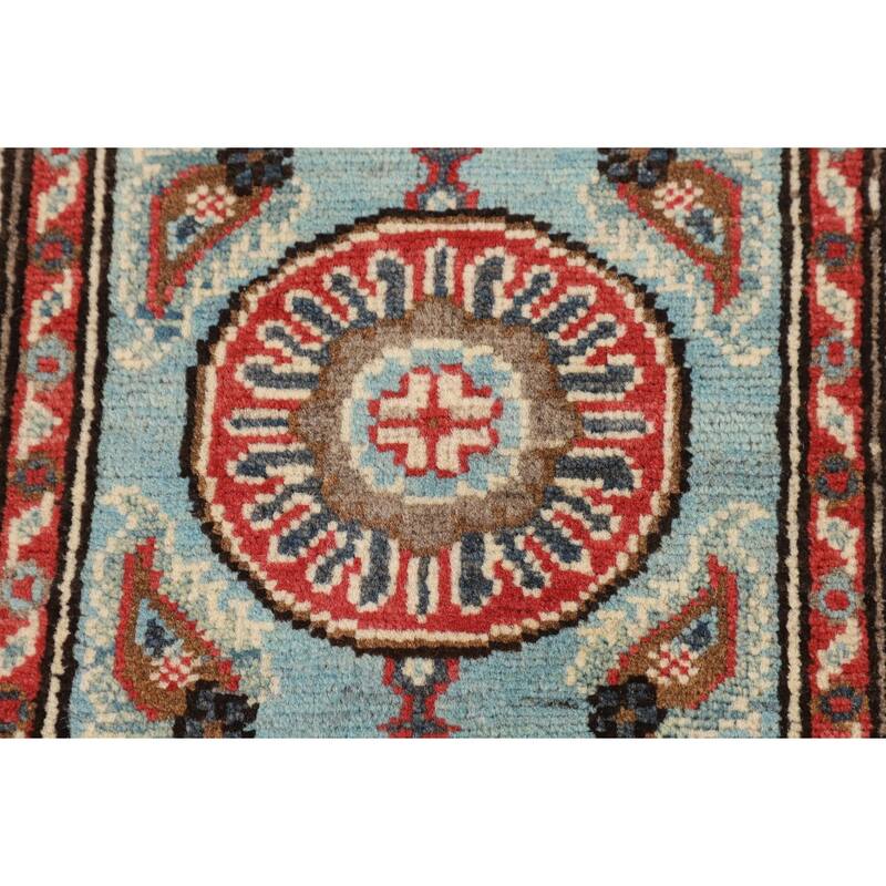 Light Blue Traditional Kazak Runner Rug Handmade Hallway Wool Carpet - 2'1" x 5'9"