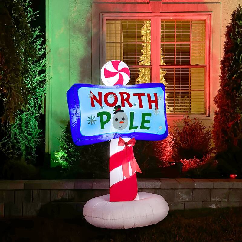 Fraser Hill Farm 6-Ft. Tall Prelit North Pole Sign Inflatable