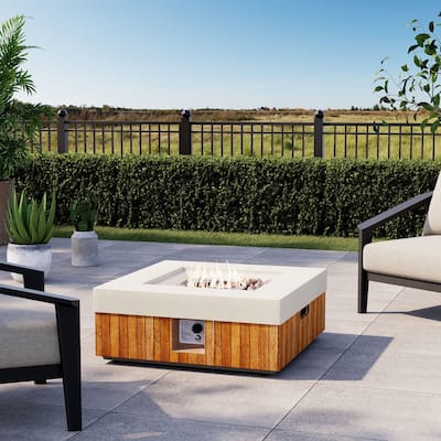 Sunbury Modern 28''Concrete Propane Fire Pit Table with Marble and Wood-Style Finish