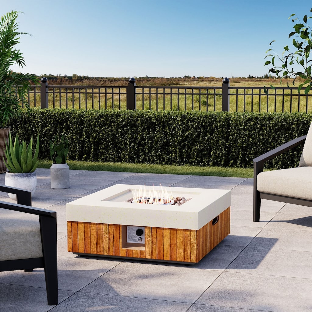 Sunbury Modern 28''Concrete Propane Fire Pit Table with Marble and Wood-Style Finish