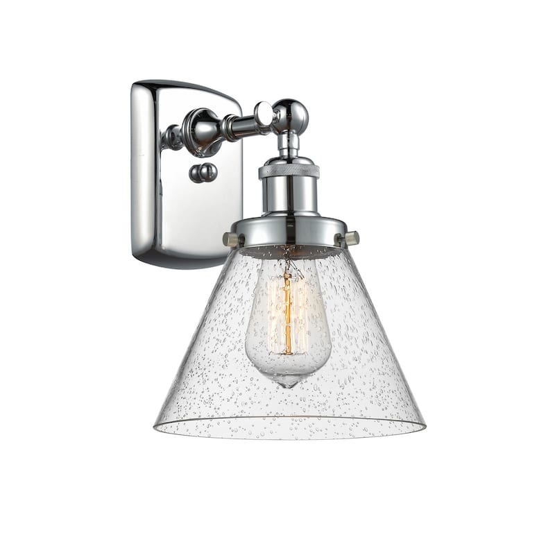 Innovations Lighting Large Cone 8" Wide Bathroom Sconce - Polished Chrome / Seedy