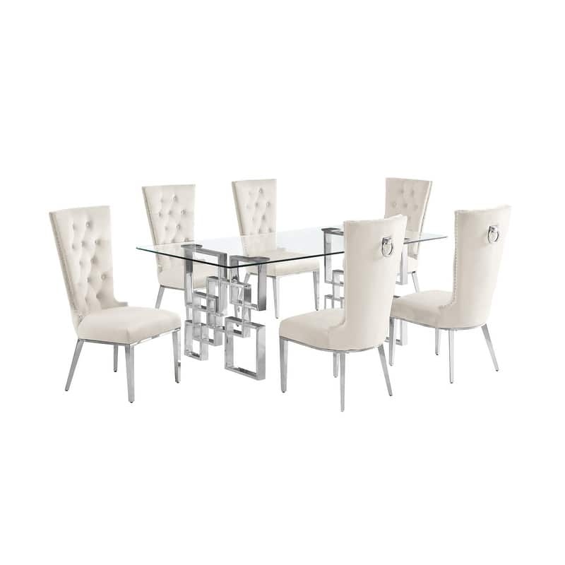 Best Quality Furniture D221/2-SC330-7 Dining Set with 12mm Tempered Glass