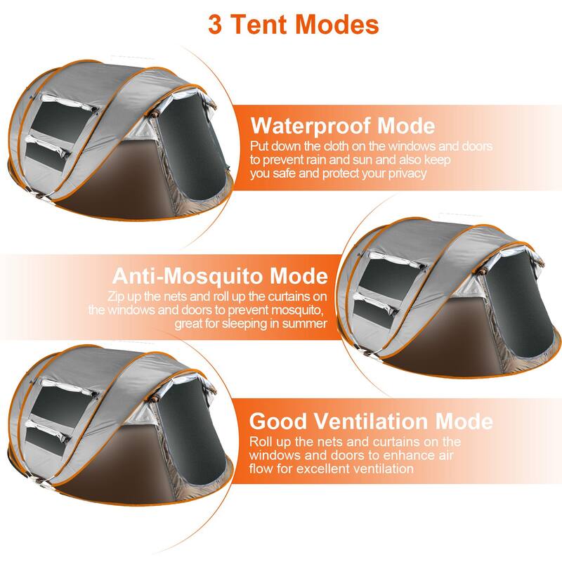 5-8 Person Pop Up Tent Waterproof Instant Setup With Mosquito Nets - 25.59x27.56x12.2in