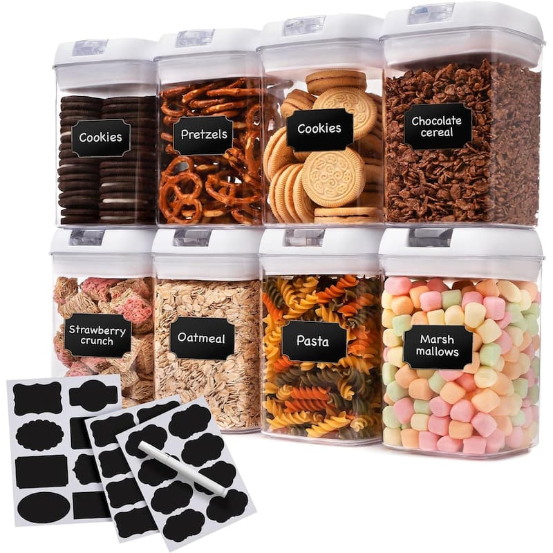 Cheer Collection Set of 8 Uniform Size Airtight Food Storage Containers - White