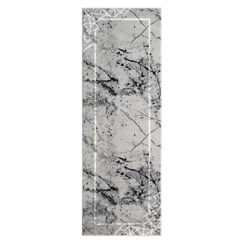 Kimberly Collection Abstract Border Area Rug - 2'8"X7'10" - Gray/Black