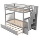 preview thumbnail 7 of 23, Twin Over Twin Wood Bunk Bed with Trundle, Shelves, Convertible to Three Beds
