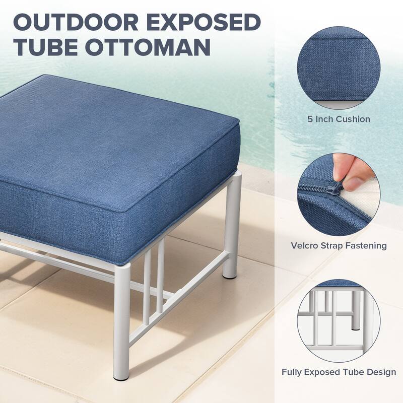 Gymojoy Outdoor Ottoman with Olefin Cushion, Weather-Resistant Patio Footrest for Deck & Porch