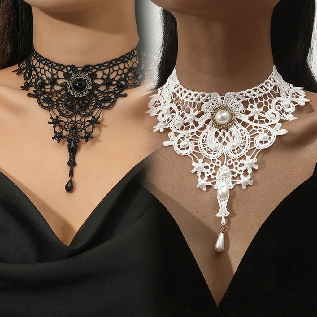 Pendant Necklace Adjustable Chain Delicate All Match Retro Daily Wear Lace Crochet Dark Style Choker Necklace Jewelry - no