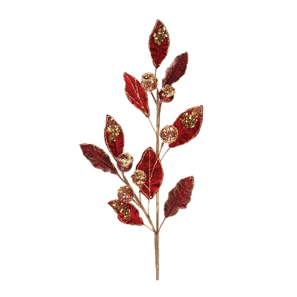 Glittered Leaf Artificial Christmas Sprays - 29.5" - Burgundy - Set of 2
