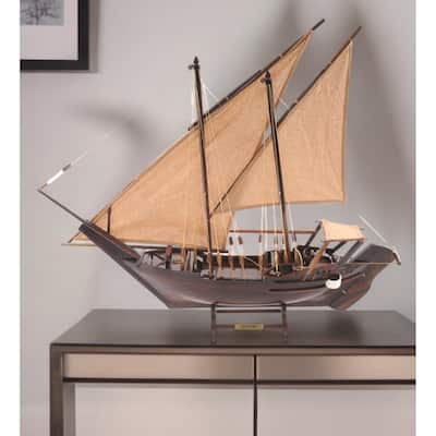 HomeRoots 27" Wood Brown Dhow Hand Painted Decorative Boat - 30.5' X '26.5' X '5