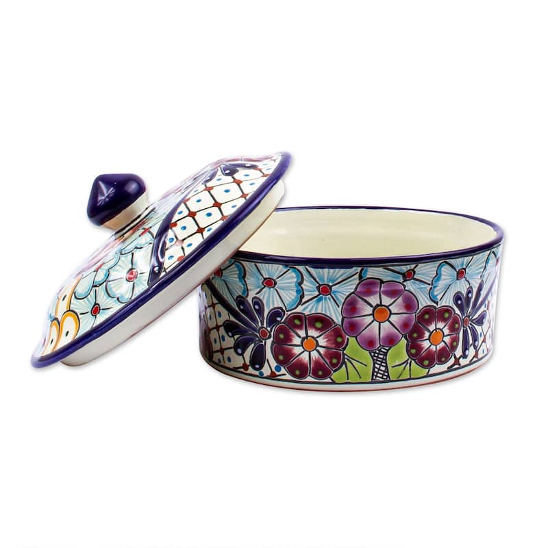 Novica Handmade Colors Of Mexico Ceramic Tortilla Server