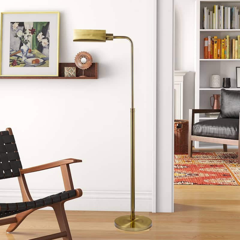 Sinetra Modern Brass Dome Floor Lamp with Rattan Wrapped Stem - Gold