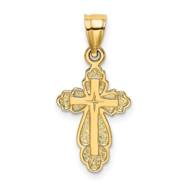 Curata 14k Yellow Gold Medium Textured Cutout Inside Cross Pendant Necklace 15x20mm