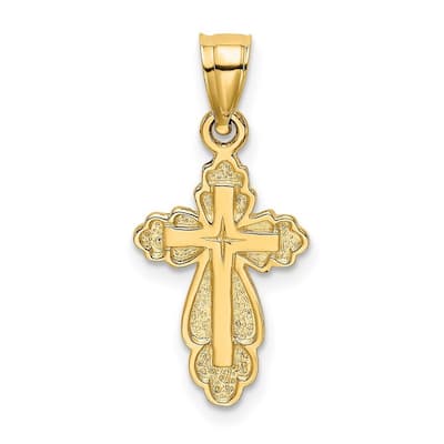 Curata 14k Yellow Gold Medium Textured Cutout Inside Cross Pendant Necklace 15x20mm