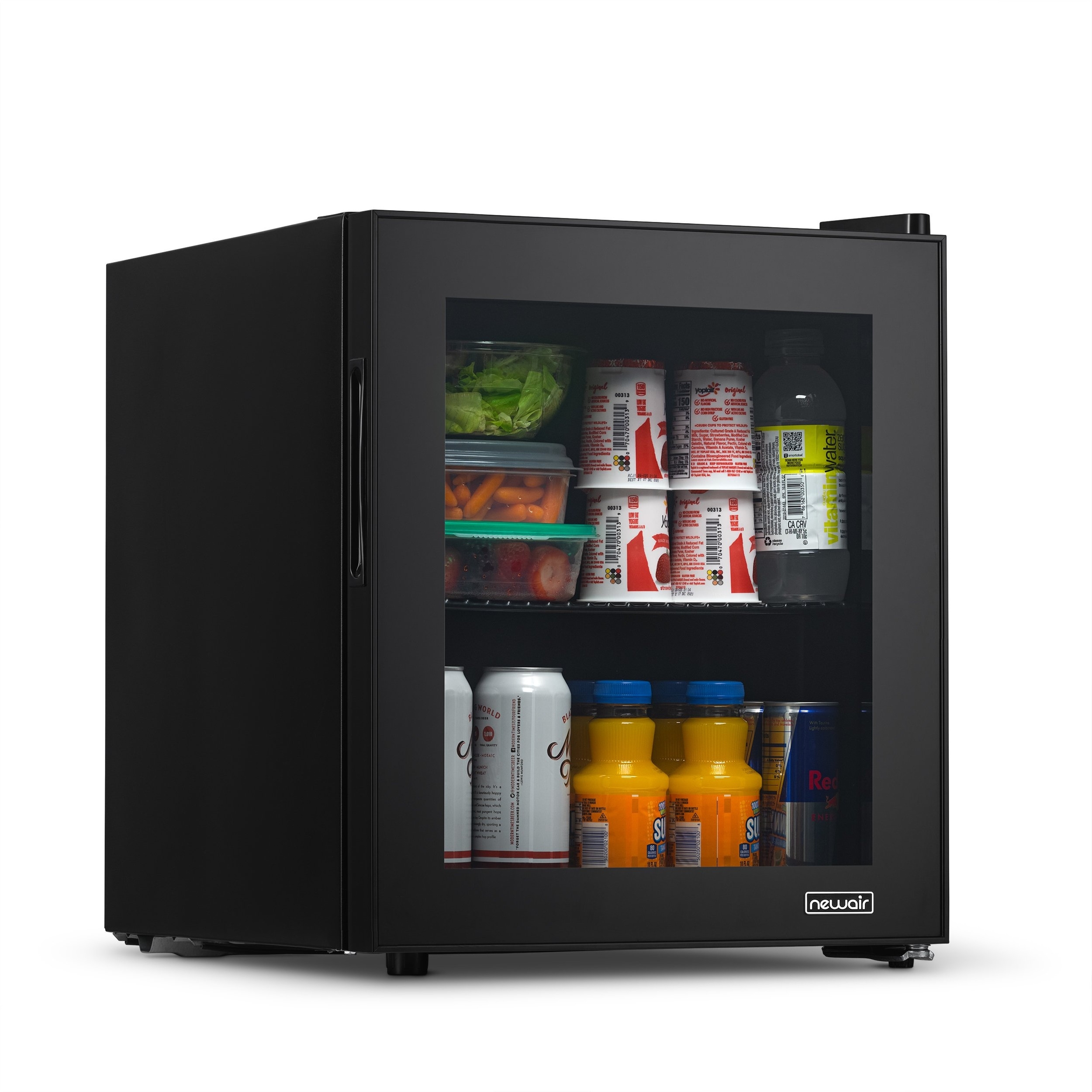 NewAir 60 Can Beverage Fridge with Glass Door, Small Freestanding Mini Fridge in Black, Perfect for Beer, Snacks or Soda