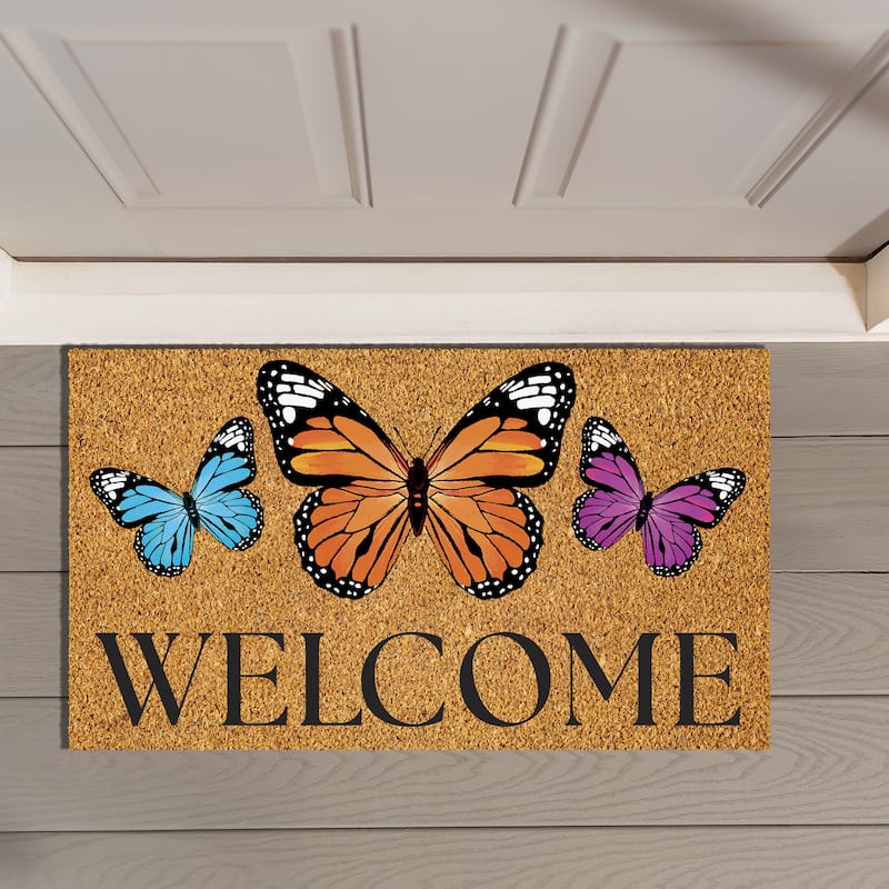 Welcome Butterfly Family Coir Mat 30"x18" - 30" x 18"
