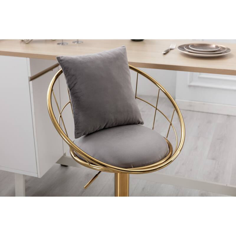 Velvet Swivel Bar Stools Set of 2, Upholstered Kitchen Island Stools with Back and Footrest, Counter Barstools with Pillow