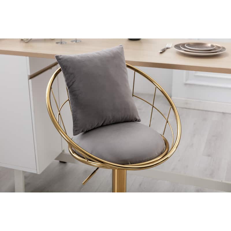 velvet bar chair,pure gold plated,unique design,360 degree rotation,adjustable height,Suitable for dinning room and bar,set of 2