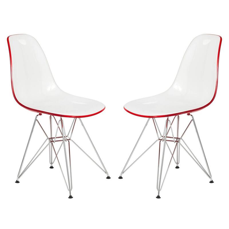 Cresco Transparent Acrylic Chairs with Chrome Eiffel Legs - Modern Dining Chairs for Kitchen Dining Room Home Office Set of 2