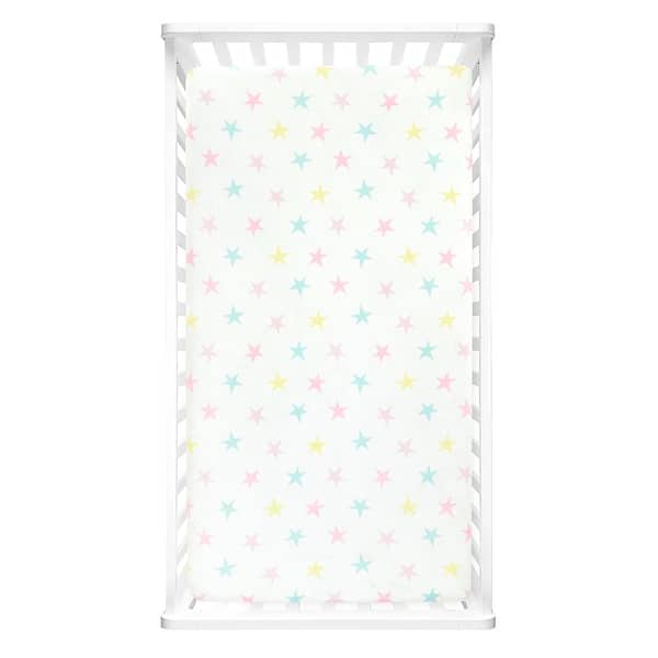 slide 2 of 5, Lush Decor Baby Rainbow Allover Stars Soft & Plush Fitted Crib Sheet - 52"x 28" x 9"