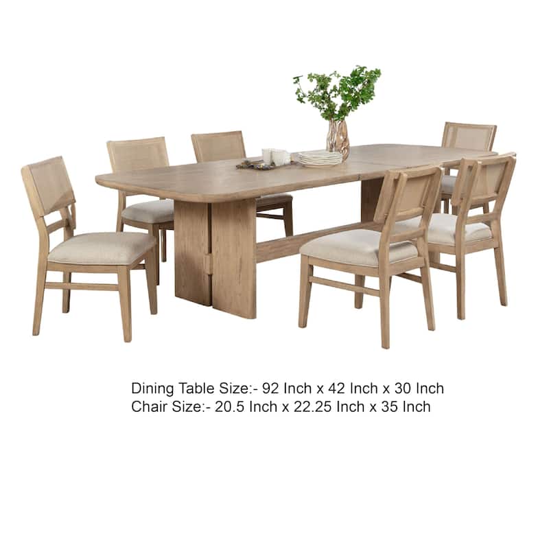 Lno 7 Piece Rectangular Dining Table Set, 6 Chairs, Beige Hardwood