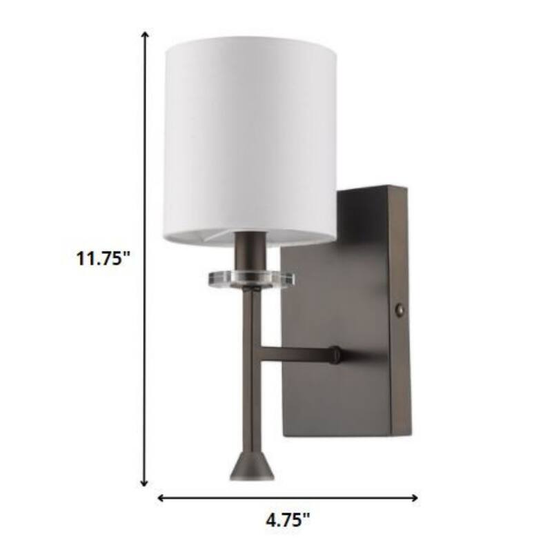 Metal Wall Sconce with White Linen Shade Dimmable LED - 6.5” x 4.75” x 11.75” (D x W x H)