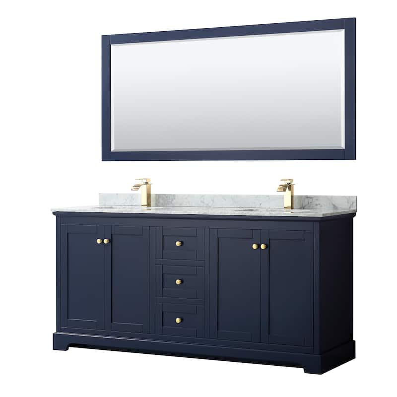 Avery 72-inch Double Vanity, Marble Top, Square Sinks, 70-inch Mirror