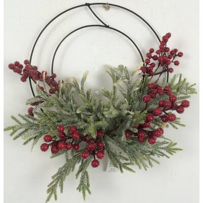 Glittered Greens And Red Berries Wreath - Multi
