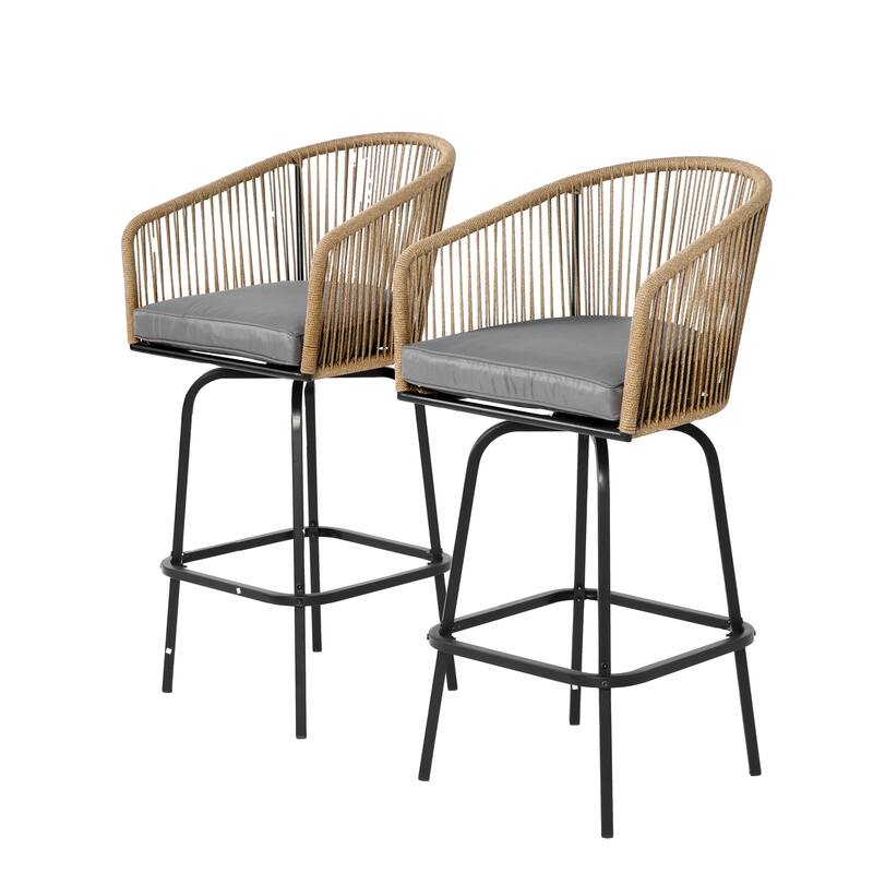 Outdoor Wicker Rattan Barstools with Armrests, Backrest, Set of 2/4