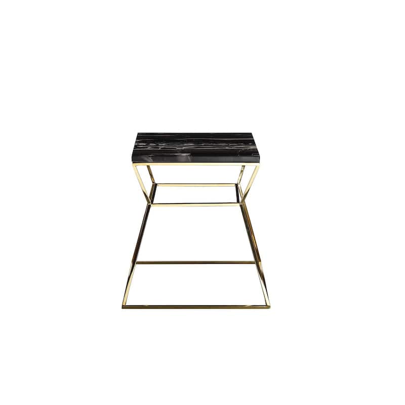 18 in. Black and Gold Rectangle Faux Marble End Table, Durable Hourglass Frame