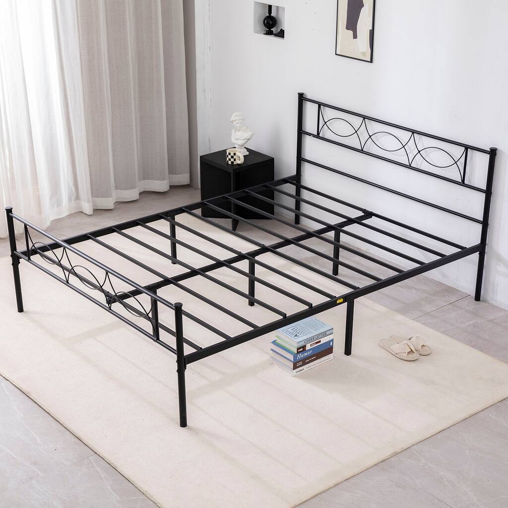 Modern Queen Bed Frame with Headboard, Metal Platform Bed Frame and Steel Slats Mattress Foundation,No Box Spring Needed, Black