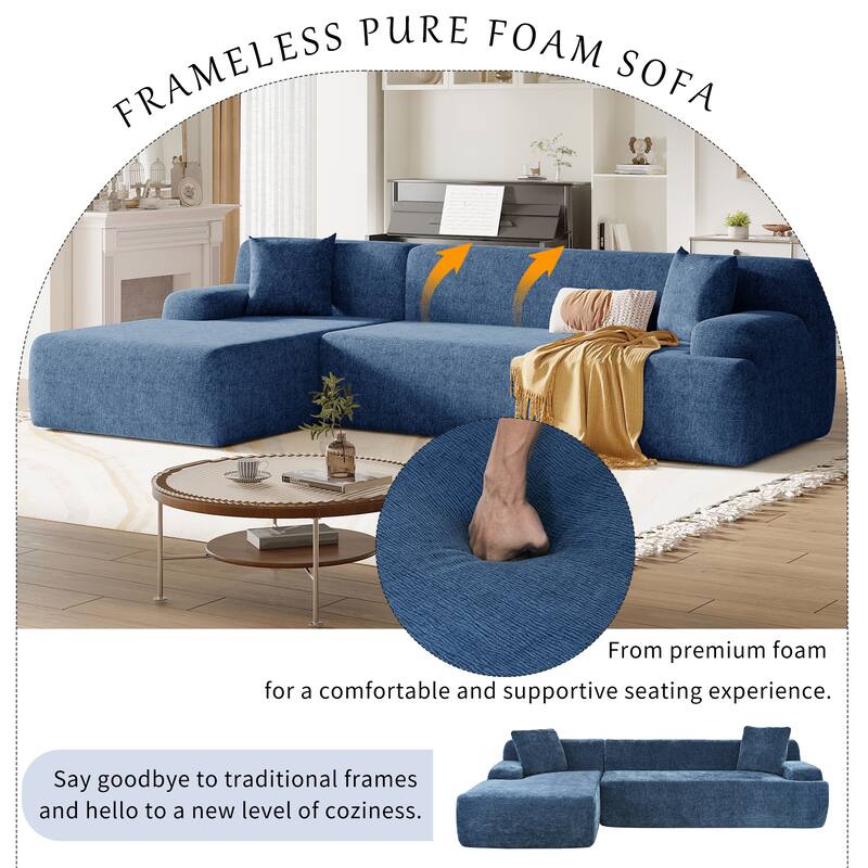 Modern Large L-Shape Modular Sectional Sofa, Blue Polyester, 2 Piece Free Combination