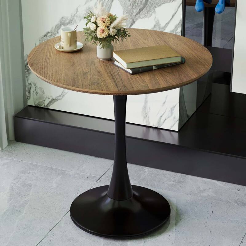 Round Dining Table,Perfect for Small Spaces and Modern Interiors - Walnut+Black