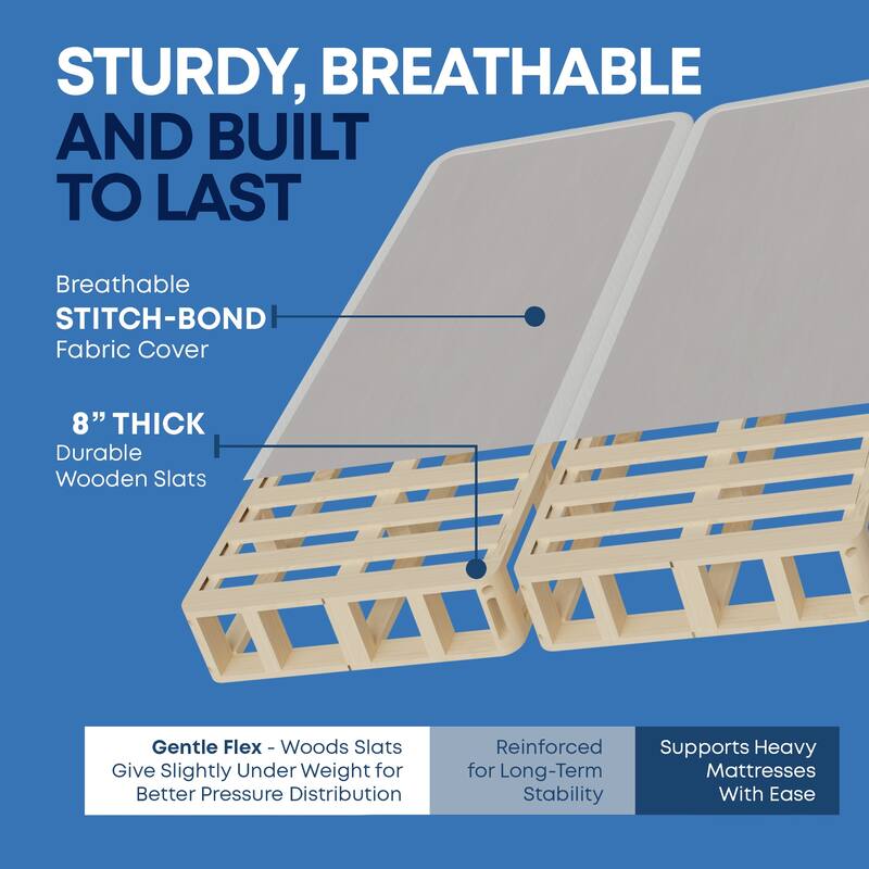 Onetan 4" And 8" Wooden Box Spring, Low Profile Split Bed Foundation Ideal for Mattress, No Assembly Needed, White.