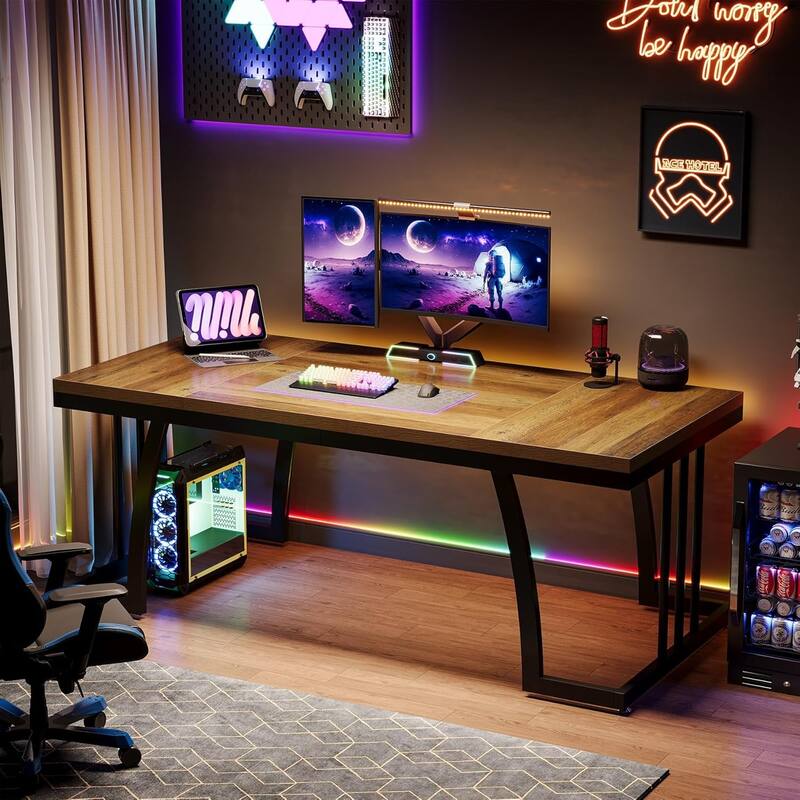 63" Executive Desk with Sturdy Metal Frame, Modern Simple Writing Study Table for Home Office
