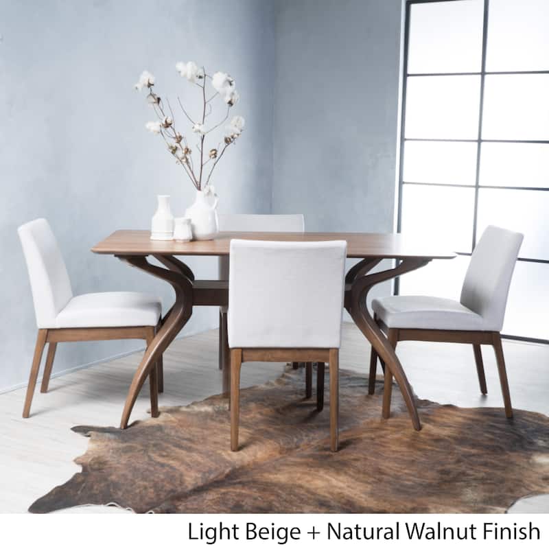 Shuman Mid-Century Modern 5 Piece Dining Set by Christopher Knight Home - light beige + natural walnut