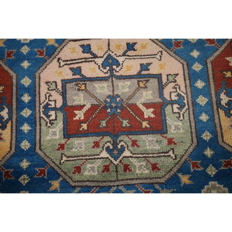 Blue Geometric Heriz Serapi Area Rug Handmade Wool Carpet - 8'0"x 9'10"