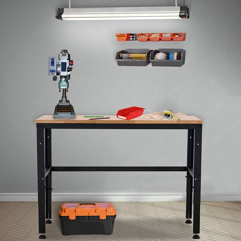 Mcombo Heavy Duty Workbench with Solid Wood Tabletop, Adjustable Steel Frame Worktable for Garage WD48