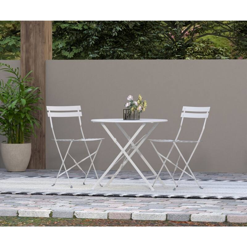 Solid Outdoor Patio Foldable Chair Set - 32" - Set of 2 - White