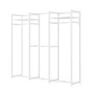 Metal Garment Rack with 4 Clothes Hanging Rods and 2 Wood Storage ...