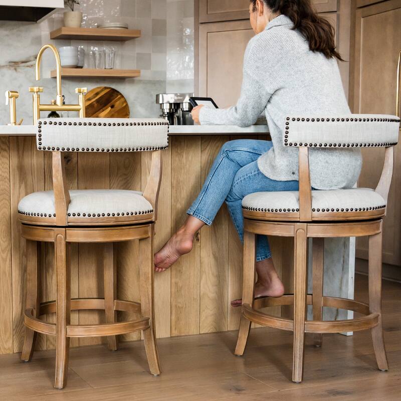 Maven Lane Alexander Swivel Kitchen Stool - Weathered Oak - Bar Height