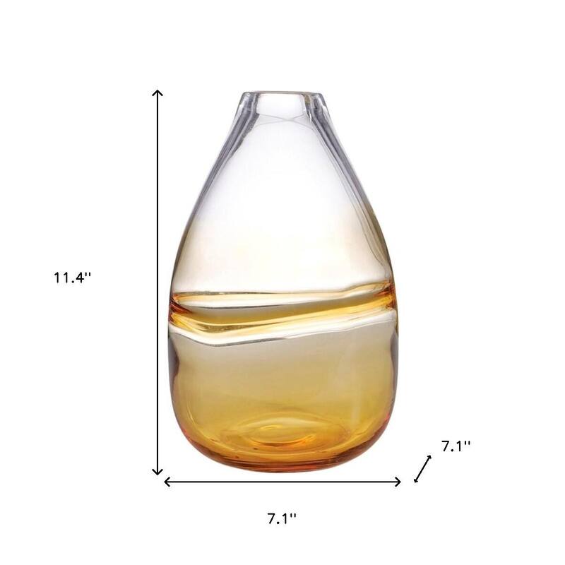 11" Clear And Amber Ombre Glass Round Table Vase - 7.10