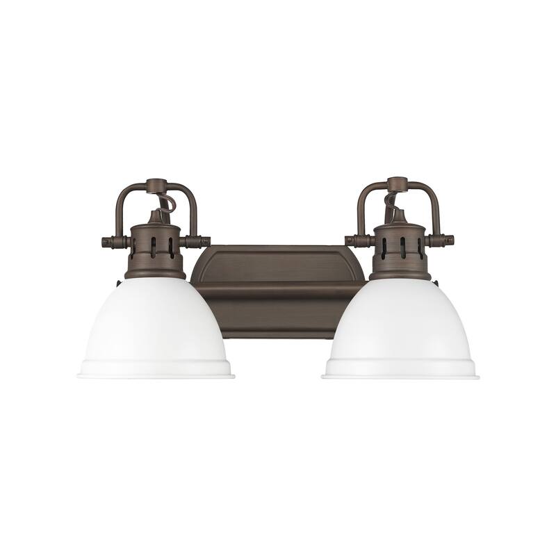 Yep by Golden Lighting Duncan 2-light Vanity in Rubbed Bronze and Matte White shade
