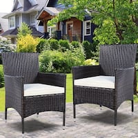 Costway 2PC Chairs Outdoor Patio Rattan Wicker Dining Arm Seat With Cushions - Brown