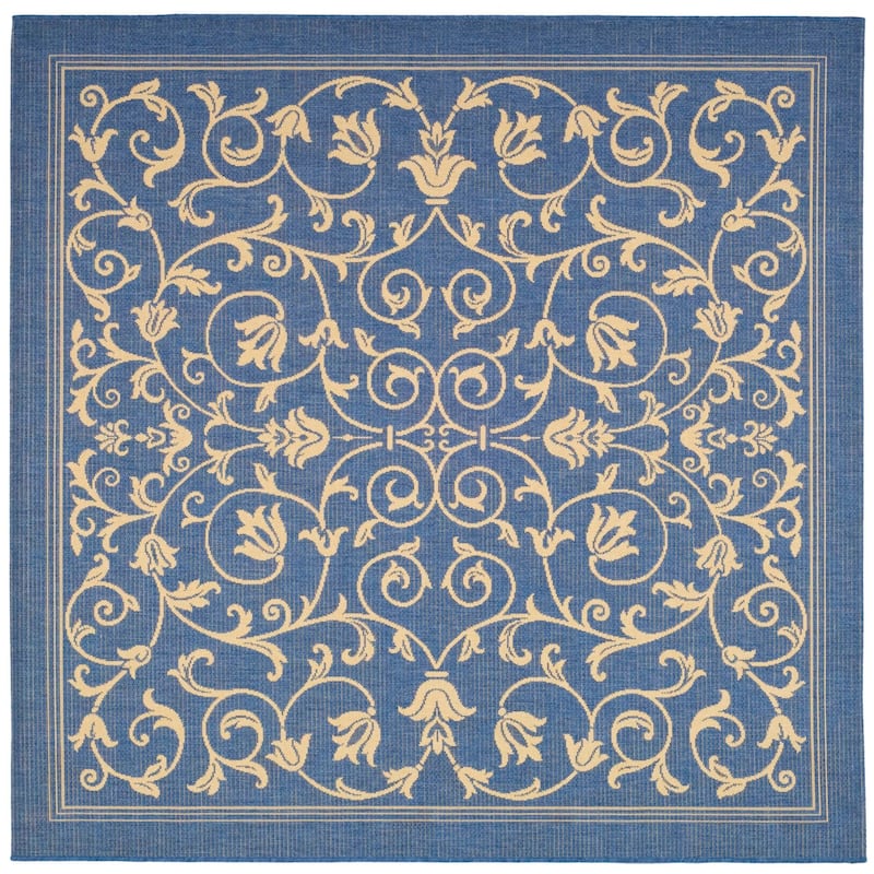 SAFAVIEH Courtyard Clarine Indoor/ Outdoor Waterproof Patio Backyard Rug - 6'7" Square - Blue/Natural
