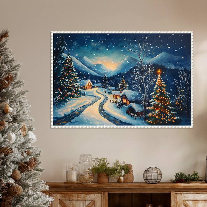 Winter wonderland Night by Pictufy Framed Canvas Wall Art Print - Sylvie Beaded White