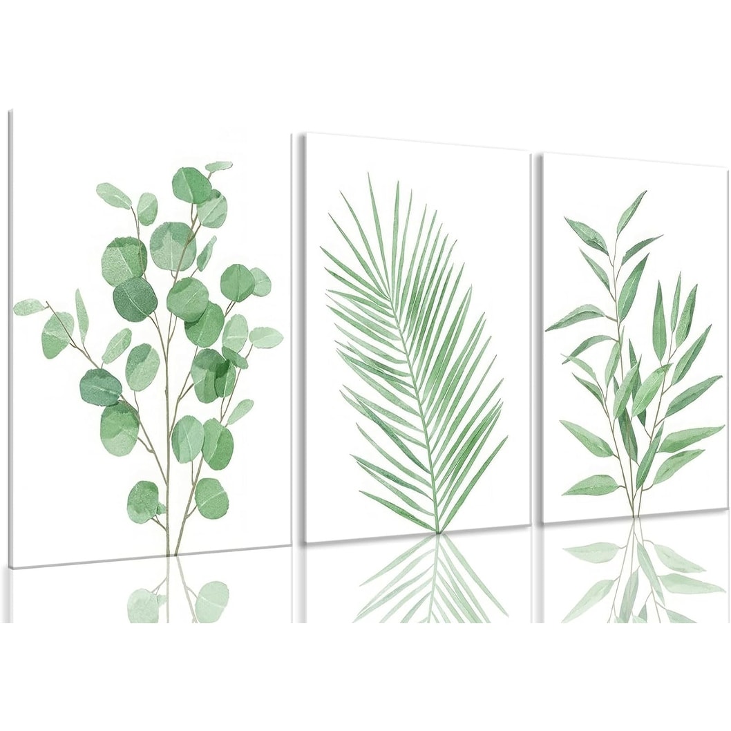 Set of 3 Framed Sage Green Painting Eucalyptus Leaf