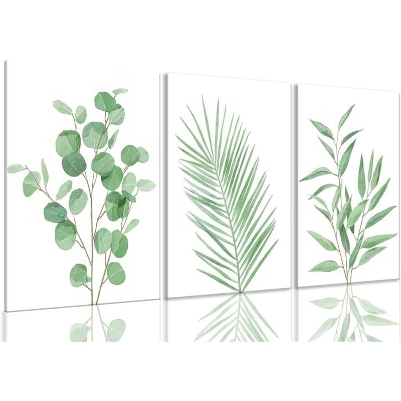 Set of 3 Framed Sage Green Painting Eucalyptus Leaf - 12 x 16
